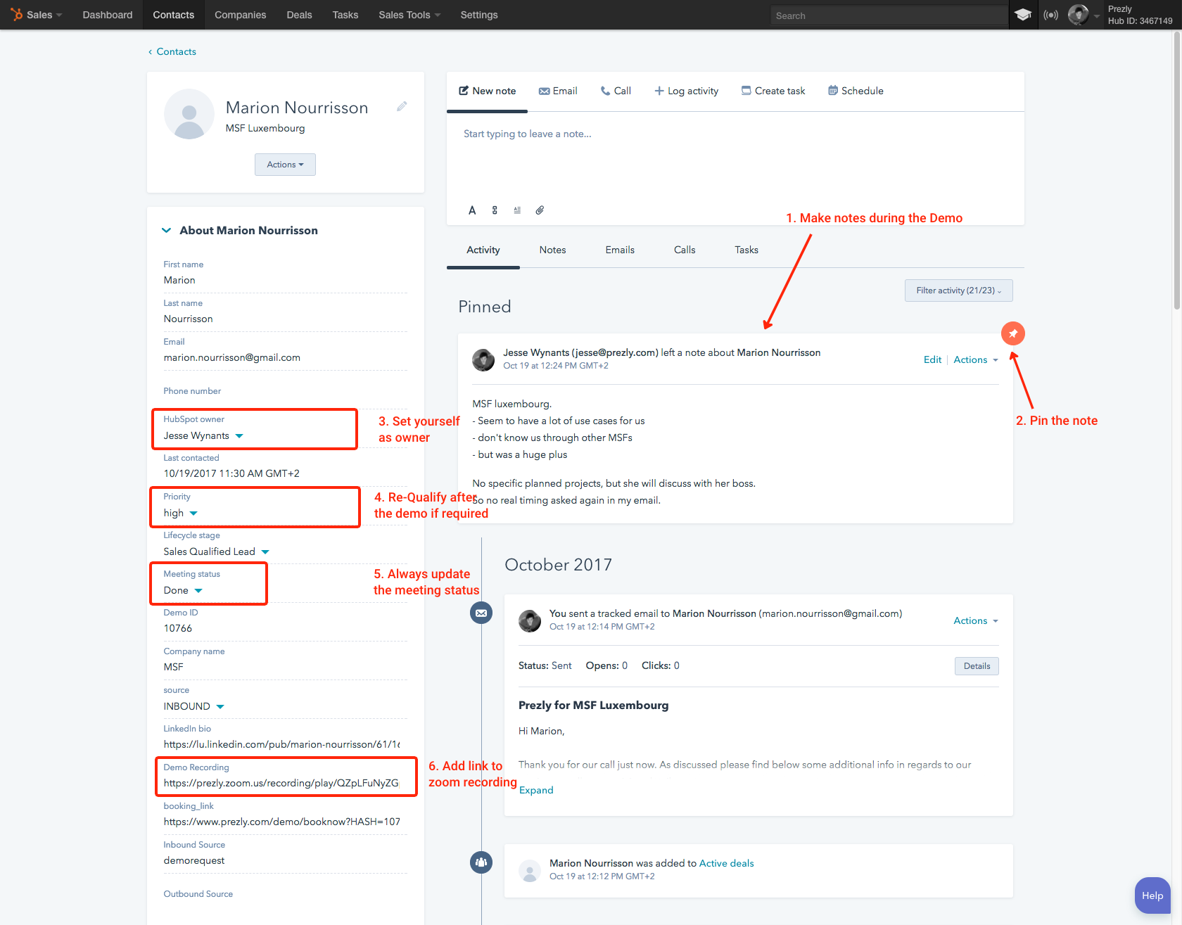 Screenshot of Hubspot Profile
